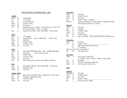 2014-2015 Calendar of Events
