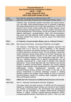Focused Session A: 08:30 – 12:00 Friday, August 29