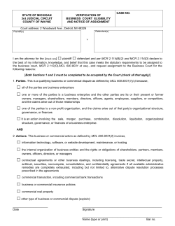 Business Court Verification and Assignment Form MRJ