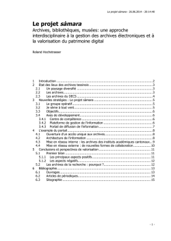 Le projet sàmara, Archives, bibliothèques, musées