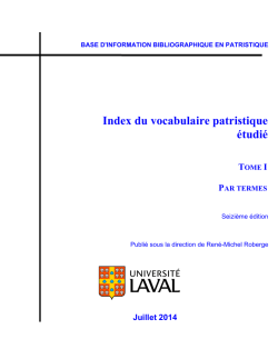 Index du vocabulaire patristique &eacute;tudi&eacute;. Tome I