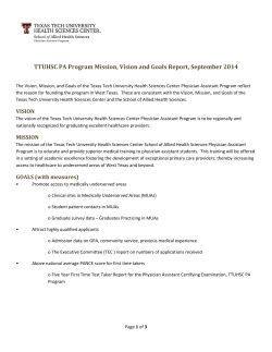 TTUHSC PA Program Mission, Vision and Goals Report, September