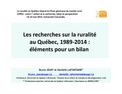 Les recherches sur la ruralité au Québec, 1989-2014