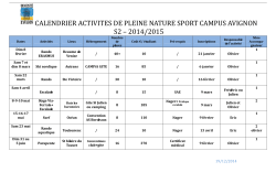 calendrier des activités pleine nature 1er et 2nd semestre 2014-2015