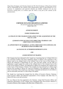 Inside Information Announcement - Chinese Estates Holdings Limited