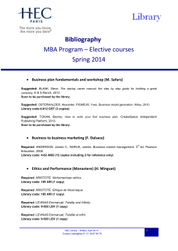 Bibliography MBA Program – Elective courses Spring 2014