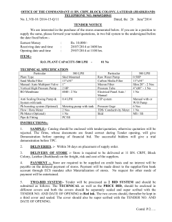 Tender for Purchase of R.O. PLANT CAPACITY