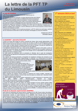 La lettre de la PFT TP du Limousin numéro 02 septembre 2014