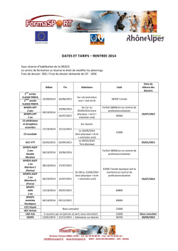 DATES ET TARIFS – RENTREE 2014