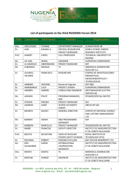List of participants to NUGENIA Forum 2014