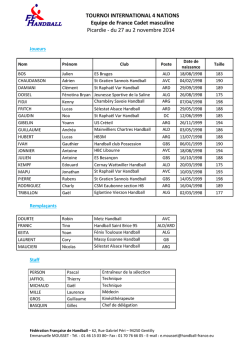 Délégation Française Tournoi 4 nations octobre 2014