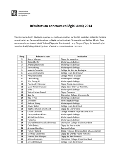 Résultats au concours collégial AMQ 2014