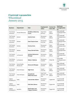 Current vacancies Wheatsheaf January 2015