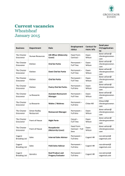 Current vacancies Wheatsheaf January 2015