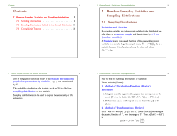 Contents 7 Random Samples Statistics and Sampling distributions