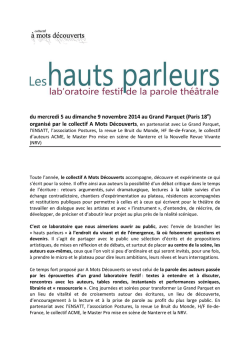 du mercredi 5 au dimanche 9 novembre 2014