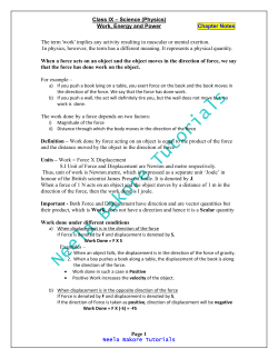 Class IX – Science (Physics) Work, Energy and Power Chapter