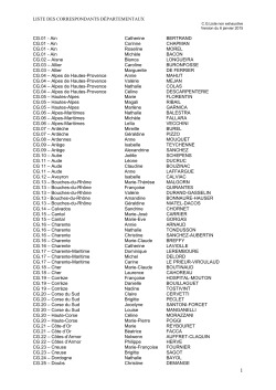 Liste des correspondants départementaux, 6 janvier 2015