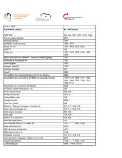 19 mai 2014 Exposants (Alpha) No. de Kiosque 3M ESPE 921, 923