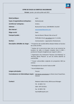 OFFRE DE STAGE AU KINEPOLIS IMAGIBRAINE Période