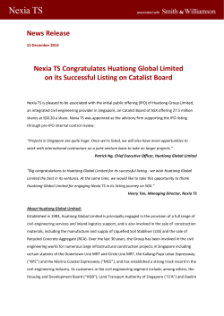 Nexia TS Congratulates Huationg Global Limited on its Successful