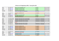 UE Bases de la Phylogénétique (SEP8) -‐ Planning 2014