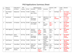 PhD Applications Summary Sheet