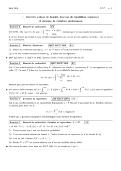 I Exercice autour de densit&eacute;, fonction de r&eacute;patition, esp&eacute;rance et