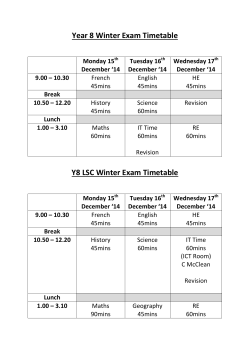 Year 8 Winter Exam Timetable Y8 LSC Winter Exam Timetable