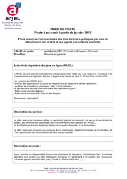 FICHE DE POSTE Poste &agrave; pourvoir &agrave; partir de janvier 2015