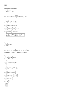 042 Change of Variables: ⌡⌠ x 2x - 1 dx u = 2x - 1 - Cc
