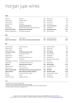 Morgan Jupe Wines - UK Price List 2014