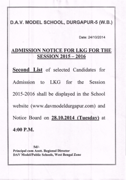 Second List of selected Candidates for Admission to LKG for the