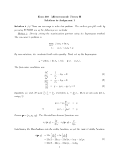 Econ 310 Microeconomic Theory II Solutions to Assignment 1