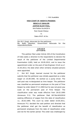 HIGH COURT OF MADHYA PRADESH BENCH AT GWALIOR