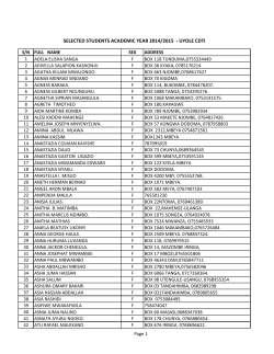 SELECTED STUDENTS ACADEMIC YEAR 2014/2015
