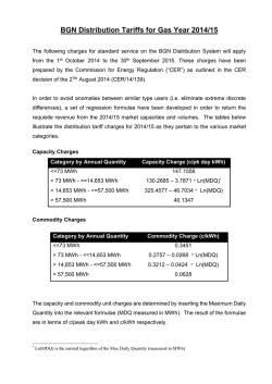 Distribution Tariffs for the Gas Year 2014/2015