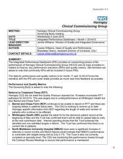 Integrated Performance Dashboard cover sheet