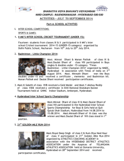 hyderabad-500 030 activities &ndash; july to september 2014