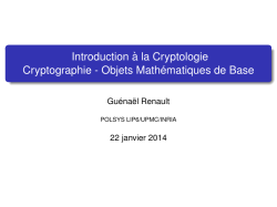 Introduction à la Cryptologie Cryptographie - Objets - PolSys