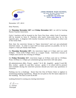 JOHN RENNIE HIGH SCHOOL November 12th, 2014 Dear Parents
