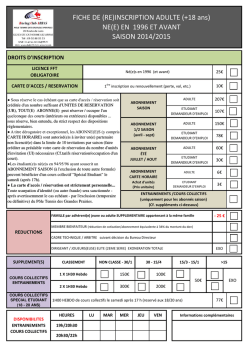 FICHE DE (RE)INSCRIPTION ADULTE (+18 ans) NE(E) EN 1996