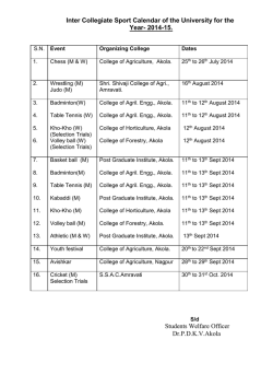 Inter Collegiate Sports Calendar of the University 2014-15