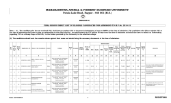 Final merit list of eligible candidates for admission to M.V.SC. 2014-15