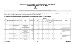 Final merit list of eligible candidates for admission to M.V.SC. 2014-15