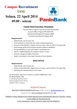 Campus Recruitment TSM Selasa, 22 April 2014 09.00