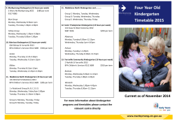 Four Year Old Kindergarten Timetable 2015