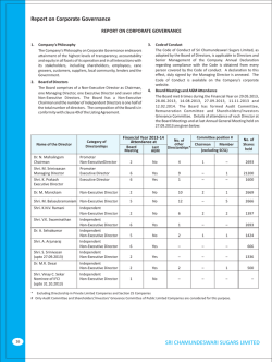 SRI CHAMUNDESWARI SUGARS LIMITED Report on Corporate