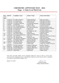 I: State Level Merit List - Tripura Chemical Society
