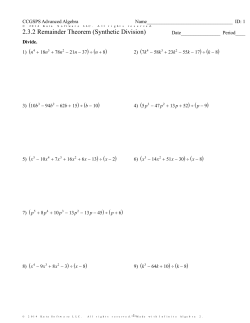Infinite Algebra 2 - 2.3.2 Remainder Theorem (Synthetic Division)